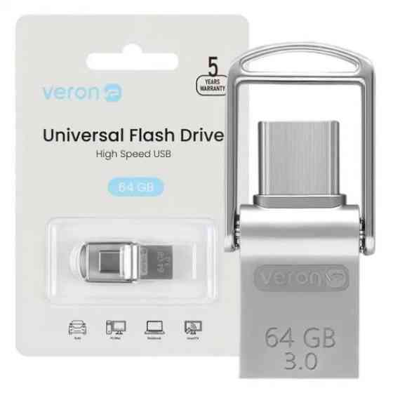Флеш пам`ять Veron USB3.0 + Type-C 64GB Metal Series 104 Metal Gray Харків
