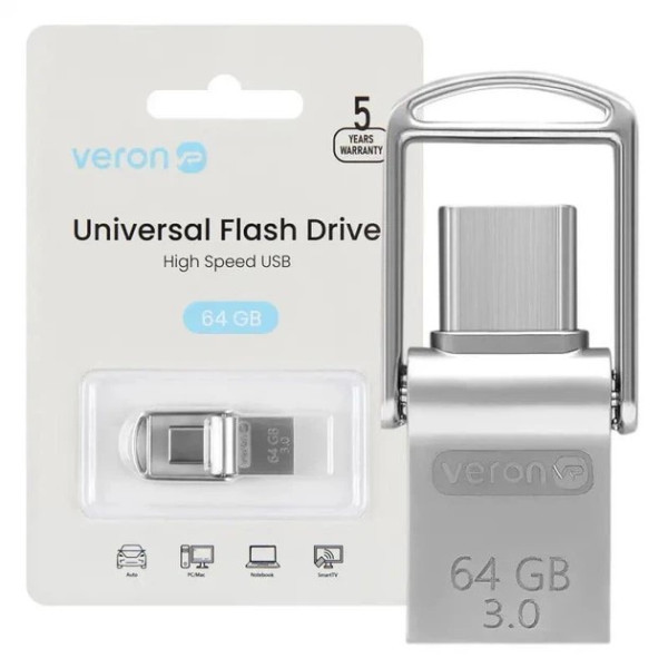 Флеш пам`ять Veron USB3.0 + Type-C 64GB Metal Series 104 Metal Gray Харків - зображення 2