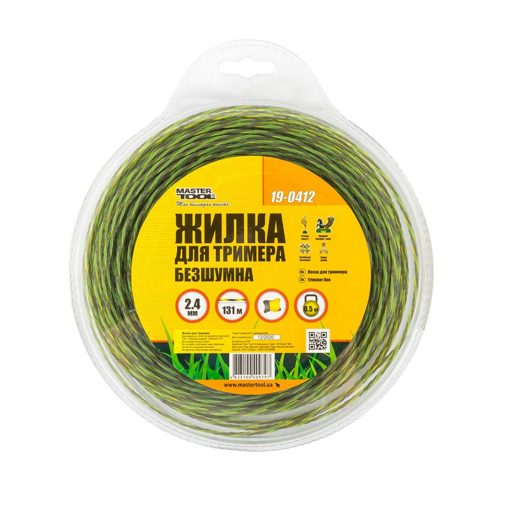 Леска для триммера бесшумная MASTERTOOL SPIRAL SQUARE 2.40 мм 131 м (блистер) двухцветная 19-0412 Харків - зображення 2