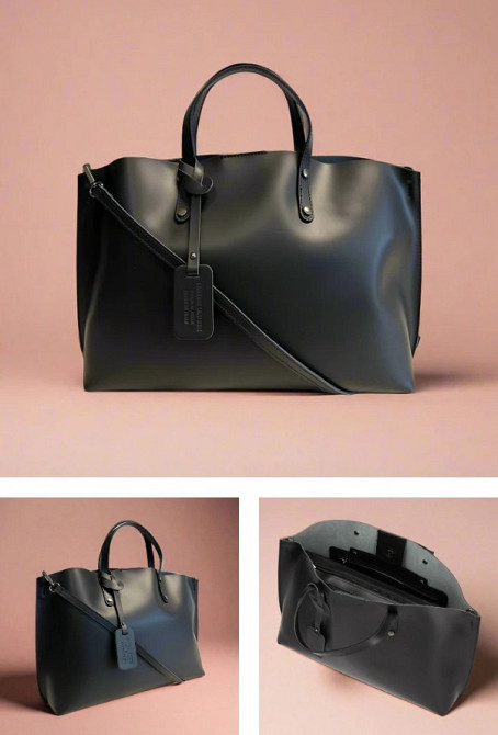 Кожаная большая женская сумка черная Италия TS000041 na ramę Одеса - зображення 3