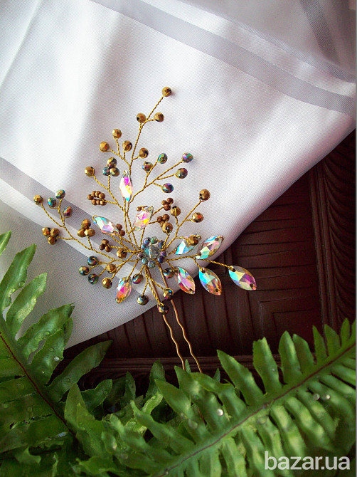шпилька прикраса для волосся золота гілочка золотистий жовтий вечірня прикраса в зачіску Луцьк - зображення 2