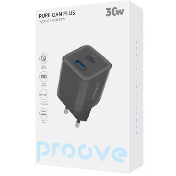 Мережевий зарядний пристрій Proove Pure GaN Plus 30W (Type-C + USB) Black (WCPU30111201) (Код товару Харьков - изображение 2
