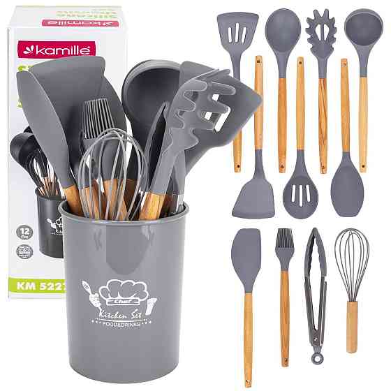 Набор силиконовых кухонных принадлежностей Kamille 12 предметов серый Одеса