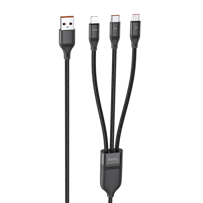 Дата кабель Hoco U104 Ultra 6A 3in1 Lightning-MicroUSB-Type-C (1.2m) Херсон - зображення 1