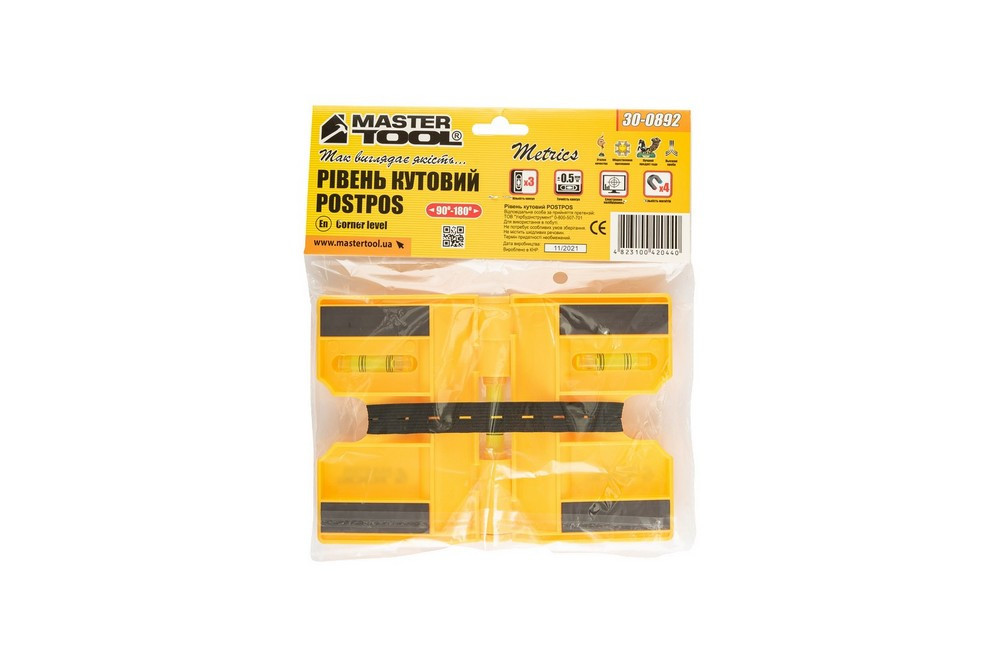 Уровень угловой складной MASTERTOOL POSTPOS с шарниром 90°-180° 3 капсулы 4 магнита 30-0892 Харків - зображення 7