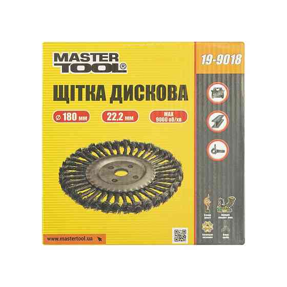 Щетка дисковая MASTERTOOL из плетеной проволоки Ø 180х22.2 мм 19-9018 Харьков