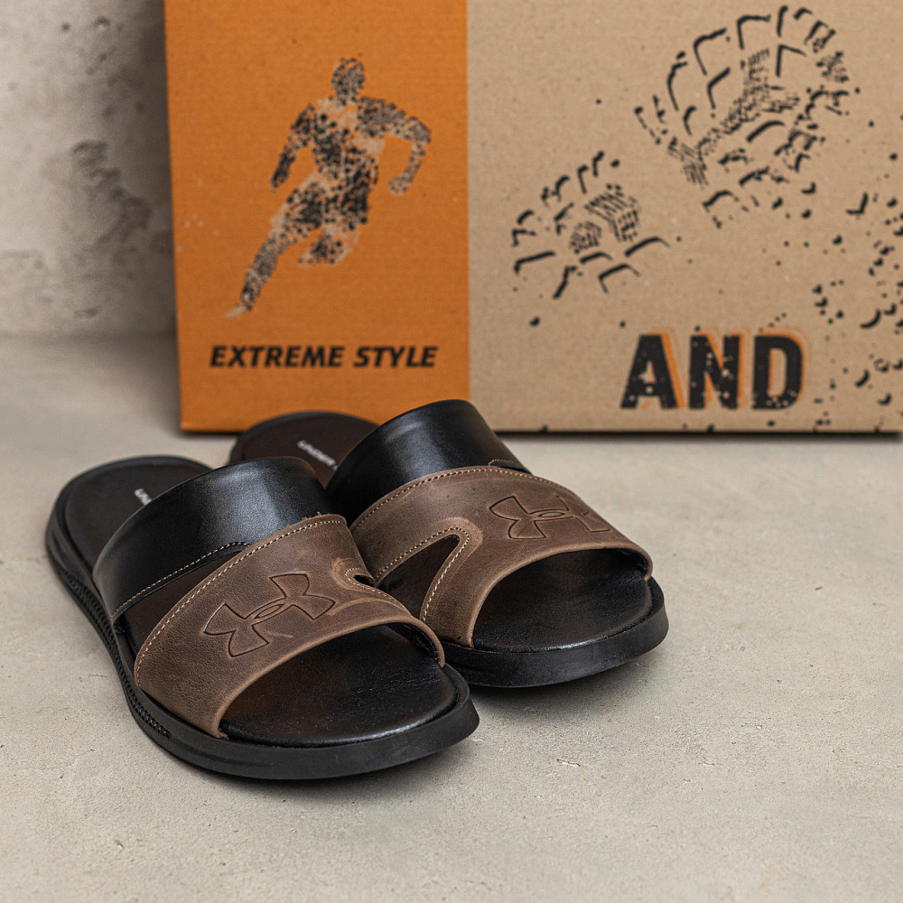 Мужские кожаные  летние шлепанцы-сланцы Under Armour Київ - зображення 6