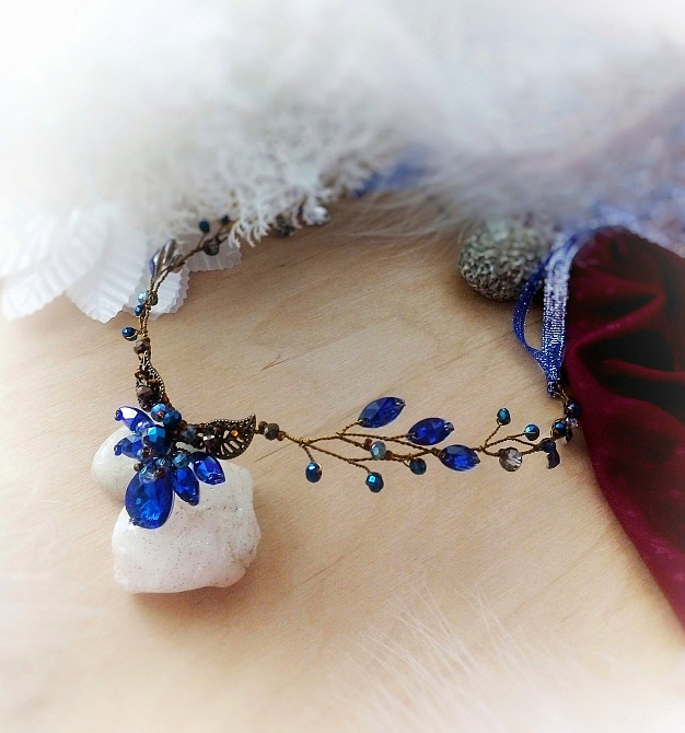 Эльфийская ветка диадема налобное украшение синий бронза винтаж косплей обруч фэнтези фея Луцьк - зображення 2