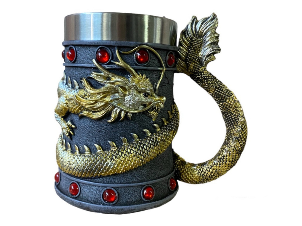 Кружка Чашка Бокал 3D  Нержавеющая Сталь Дракон Золотой Танкард 550 мл Київ - зображення 2