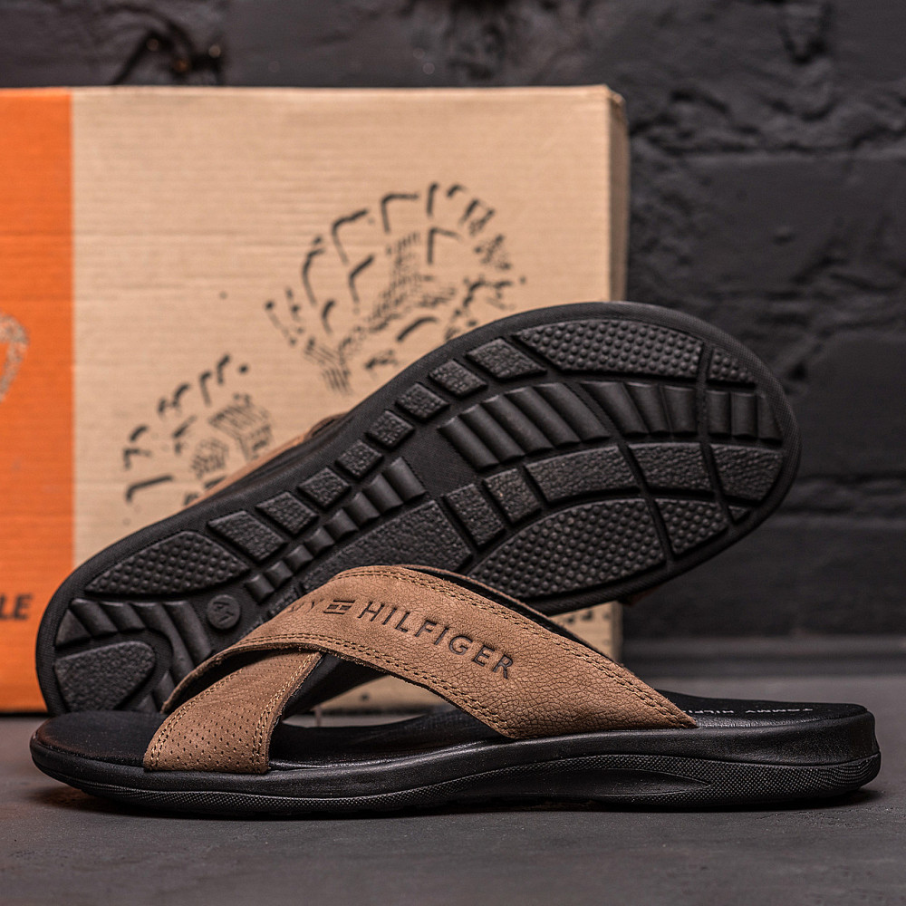 Мужские кожаные  летние шлепанцы-сланцы Tommy Hilfiger coffee Київ - зображення 9