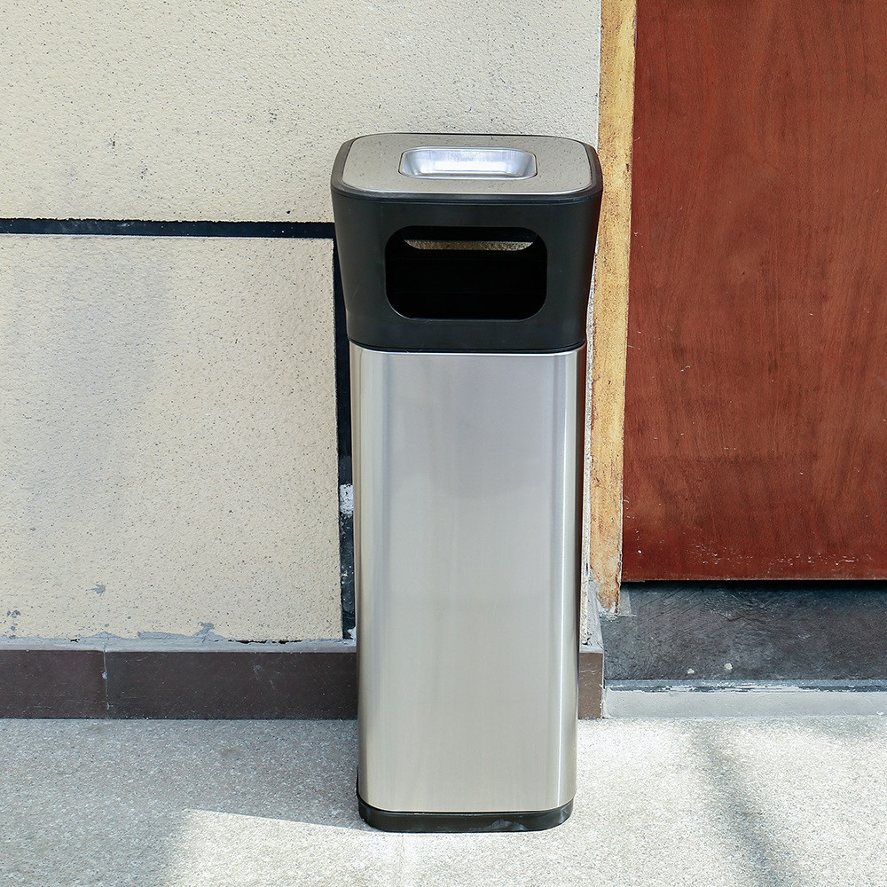 Урна с пепельницей JAH 25 л квадратная серебряный металлик Київ - зображення 8