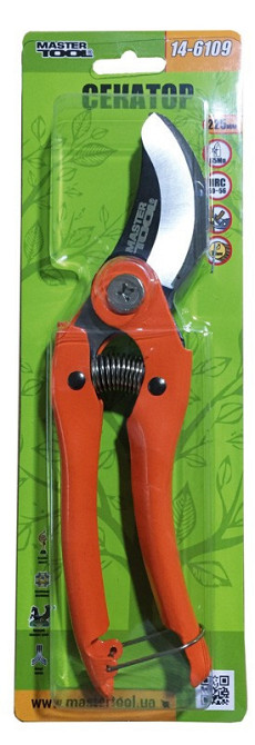 Секатор садовый MASTERTOOL 225 мм с металлическими ручками лезвие Mn65 14-6109 Харків - зображення 2