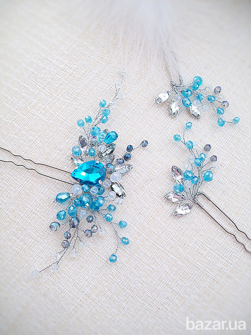 Ундіна прикраси аквамарин блакитний синій сірий шпилька заколка морський стиль Луцк - изображение 2