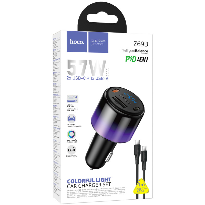 АЗУ Hoco Z69B Vivido PD57W+QC3.0 (1USB-A/2C) + кабель Type-C to Type-C Херсон - зображення 2