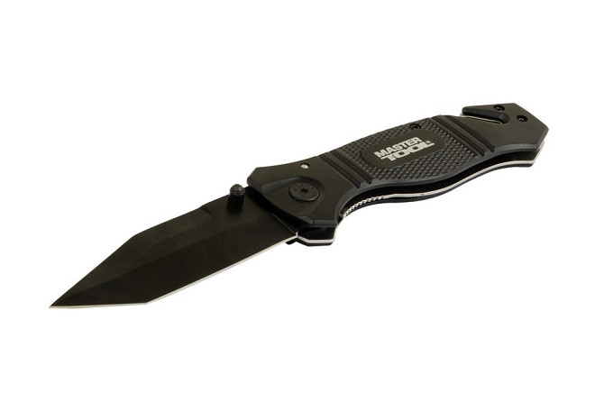 Нож складной MASTERTOOL "ELMAX" 207х37х16 мм черное нержавеющее лезвие алюминиевая рукоятка стропоре Харьков - изображение 2