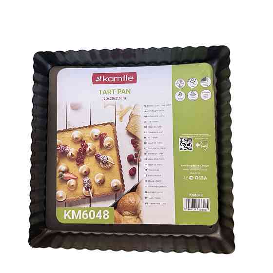 Форма для запекания тарты Kamille 20*20*2,5см из углеродистой стали квадратная серая КМ6048 Одеса