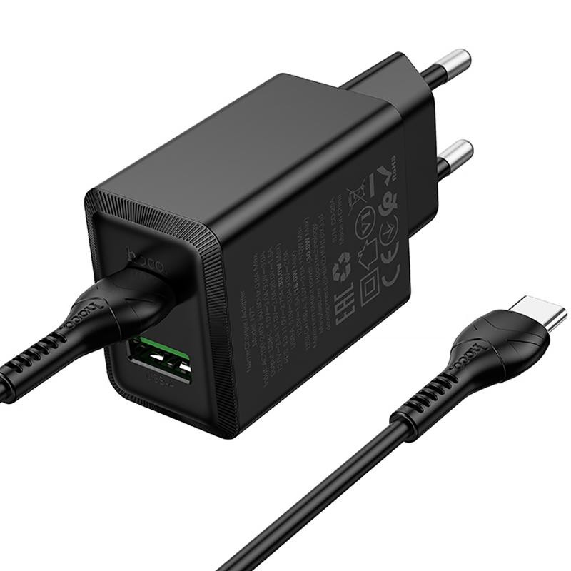 СЗУ Hoco N71 Nuevo PD30W+QC3.0 (1USB-A/1C)  + кабель Type-C to Type-C Херсон - изображение 4
