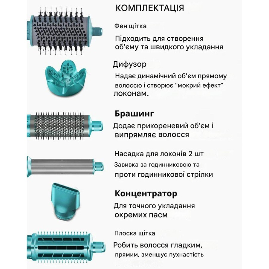 Фен-стайлер VGR 7 в 1 V-477 GREEN 1400 Вт зеленый Київ - зображення 6