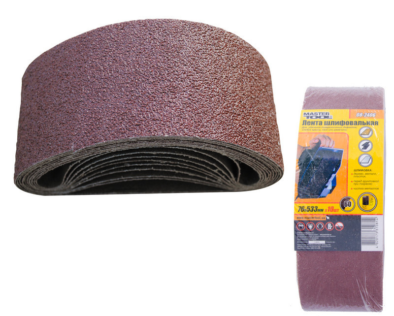 Лента шлифовальная MASTERTOOL зерно 60 76х533 мм 10 шт 08-2406 Харків - зображення 1