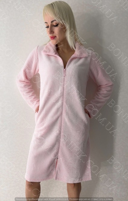 Женский розовый халат из велсофта "Assorty" (90020) (арт. 1634) Кривий Ріг - зображення 3