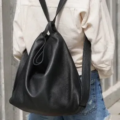 Велика сумка жіноча шкіряна Ыталыйська сумка-рюкзак трансформер чорна TS308 Киев - изображение 2