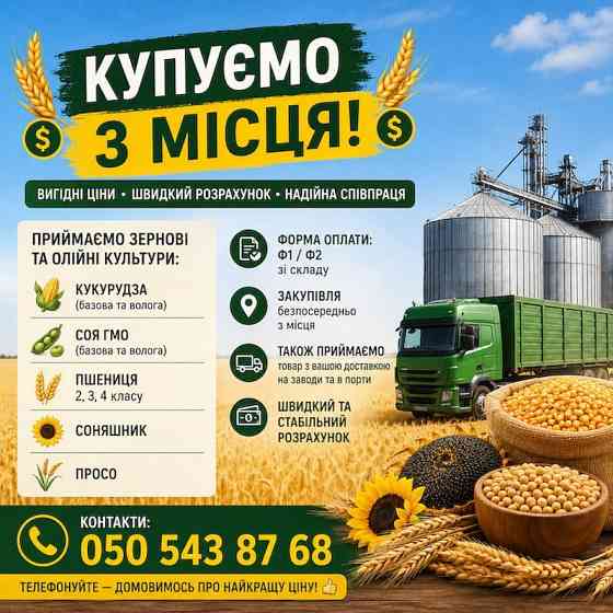 Постійно купуємо зернові та олійні Київ