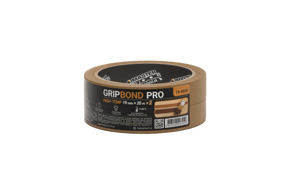 Лента малярная высокотемпературная MASTERTOOL GripBond Pro High-Temp 19 мм×20 м 2 шт коричневая 79-9 Харьков - изображение 2