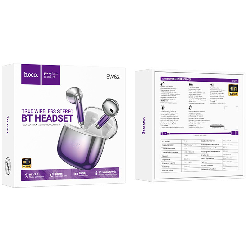 Беспроводные TWS наушники Hoco EW62 Glitter Херсон - зображення 2