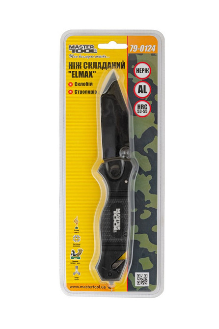 Нож складной MASTERTOOL "ELMAX" 207х37х16 мм черное нержавеющее лезвие алюминиевая рукоятка стропоре Харків - зображення 8