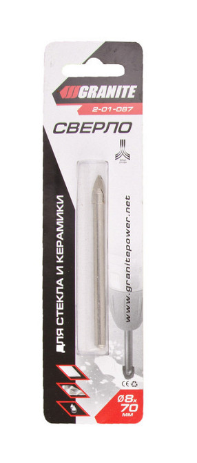 Сверло-пика для стекла и керамики GRANITE 8х70 мм 2-01-087 Харьков - изображение 1