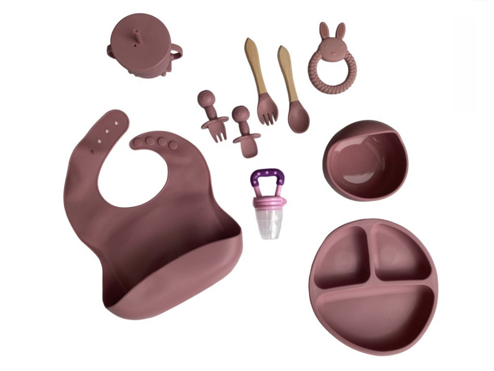 Детский силиконовый набор посуды для кормления бордовый 12 предметов Киев - изображение 5