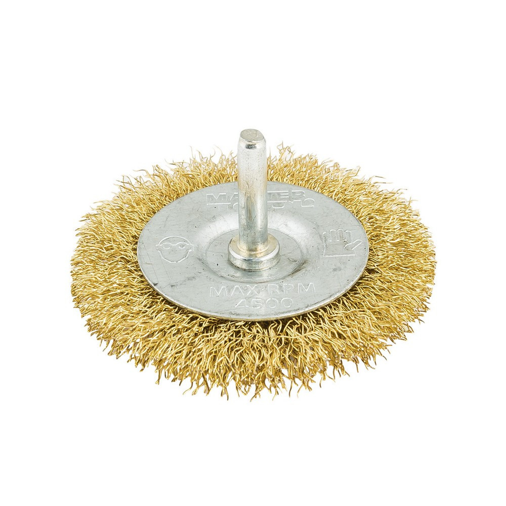 Щетка дисковая MASTERTOOL из латунированной рифленой проволоки Ø 75 мм со стержнем ¼" 19-9707 Харьков - изображение 2