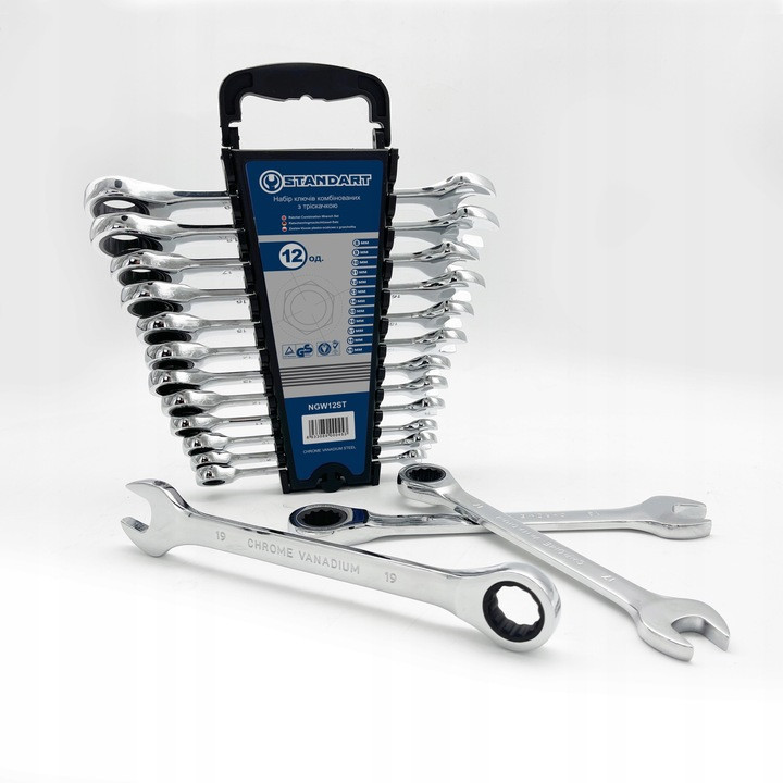 Ключи рожково-накидные с трещоткой 8-19мм 12ед. СТАНДАРТ NGW12ST Харьков - изображение 3