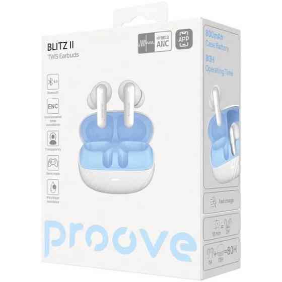 Bluetooth-гарнітура Proove Blitz II TWS with Hybrid ANC (APP) White Blue (TWBL2001AP21) Харків