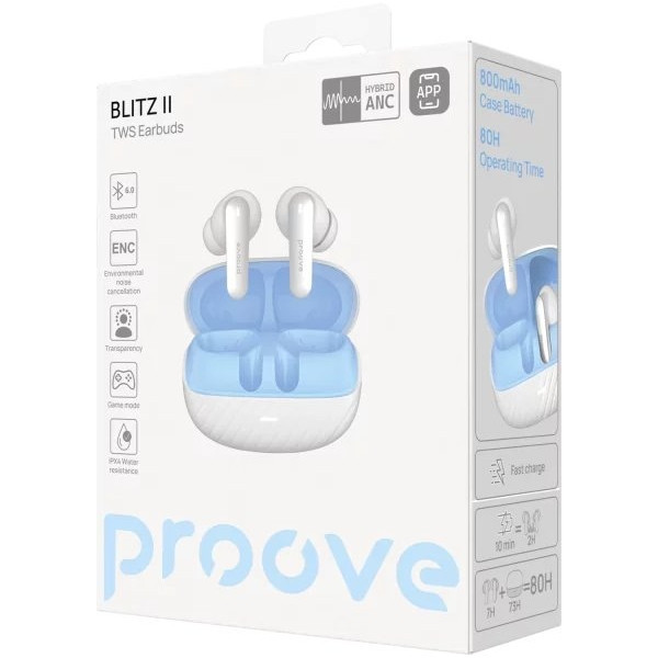 Bluetooth-гарнітура Proove Blitz II TWS with Hybrid ANC (APP) White Blue (TWBL2001AP21) Харків - зображення 4