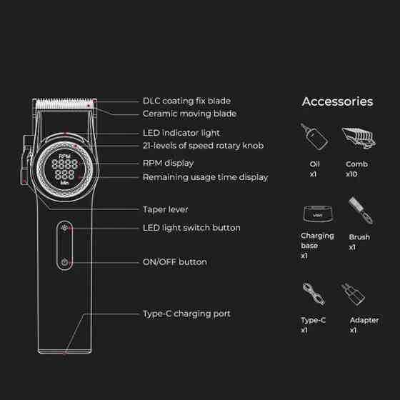 Комплект длят стрижки VGR V-001&V-977 BLACK черный Киев