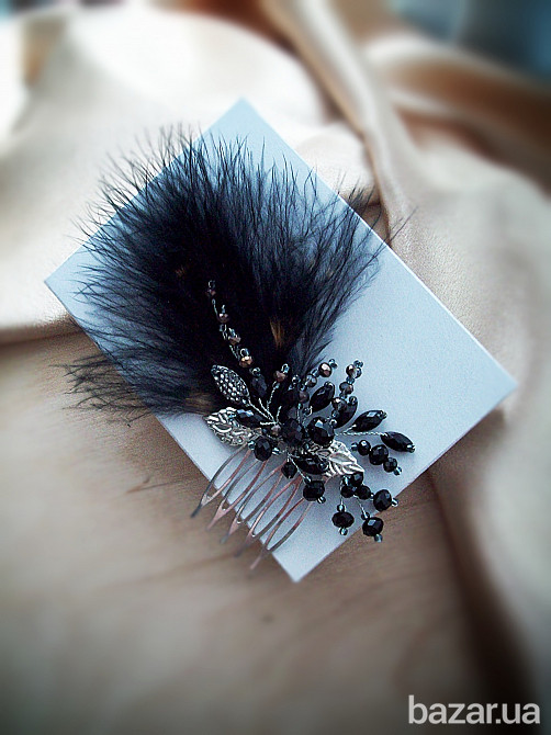 Крила ночі гребінь шпилька сережки пір'я чорний гетсбі чікаго стиль косплей вечірка тематична Луцьк - зображення 3