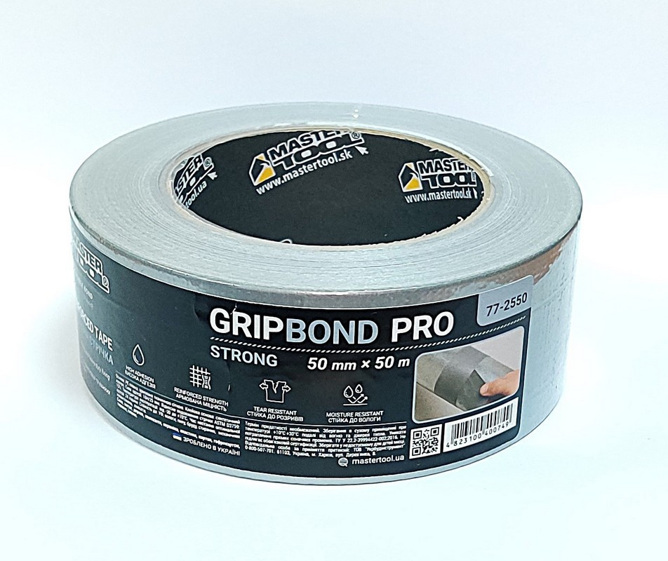 Лента армированная MASTERTOOL GripBond Pro Strong t 70°C 50 мм×50 м серая 77-2550 Харків - зображення 1