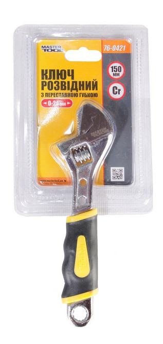Ключ разводной MASTERTOOL 150 мм 0-24 мм переставляемая губка CrV рукоятка с двухкомпонентной наклад Харків - зображення 2