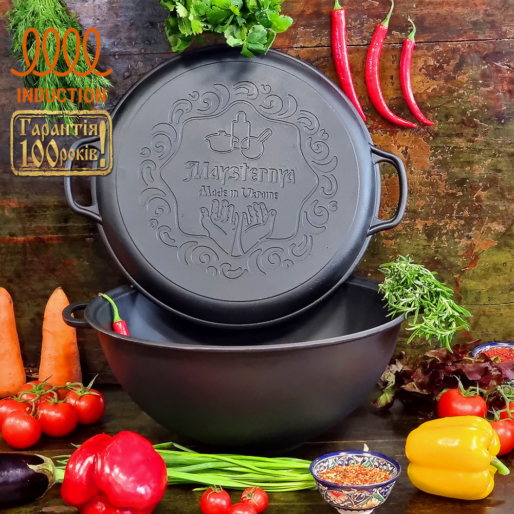 Казан чугунный WOK Maysternya с крышкой-сковородой 12л V12СРGr Одесса - изображение 4