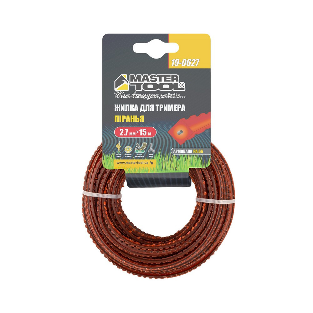 Леска для триммера MASTERTOOL "Пиранья" армированная 2.70 мм 15 м зубчатий квадрат 19-0627 Харків - зображення 2