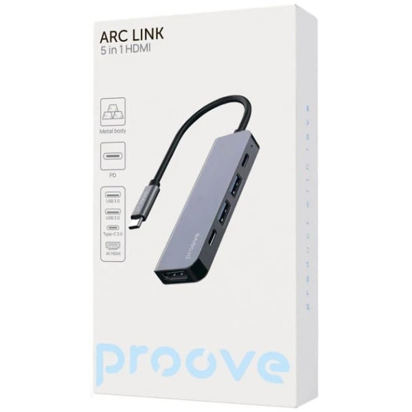 USB HUB Proove Arc Link 5 in 1 (2*Type-C3.0 + 2*USB3.0 + HDMI) Silver (HBAL00010604) Харків - зображення 4