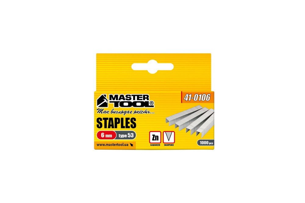 Скобы MASTERTOOL R53 6 мм 1000 шт 41-0106 Харків - зображення 2