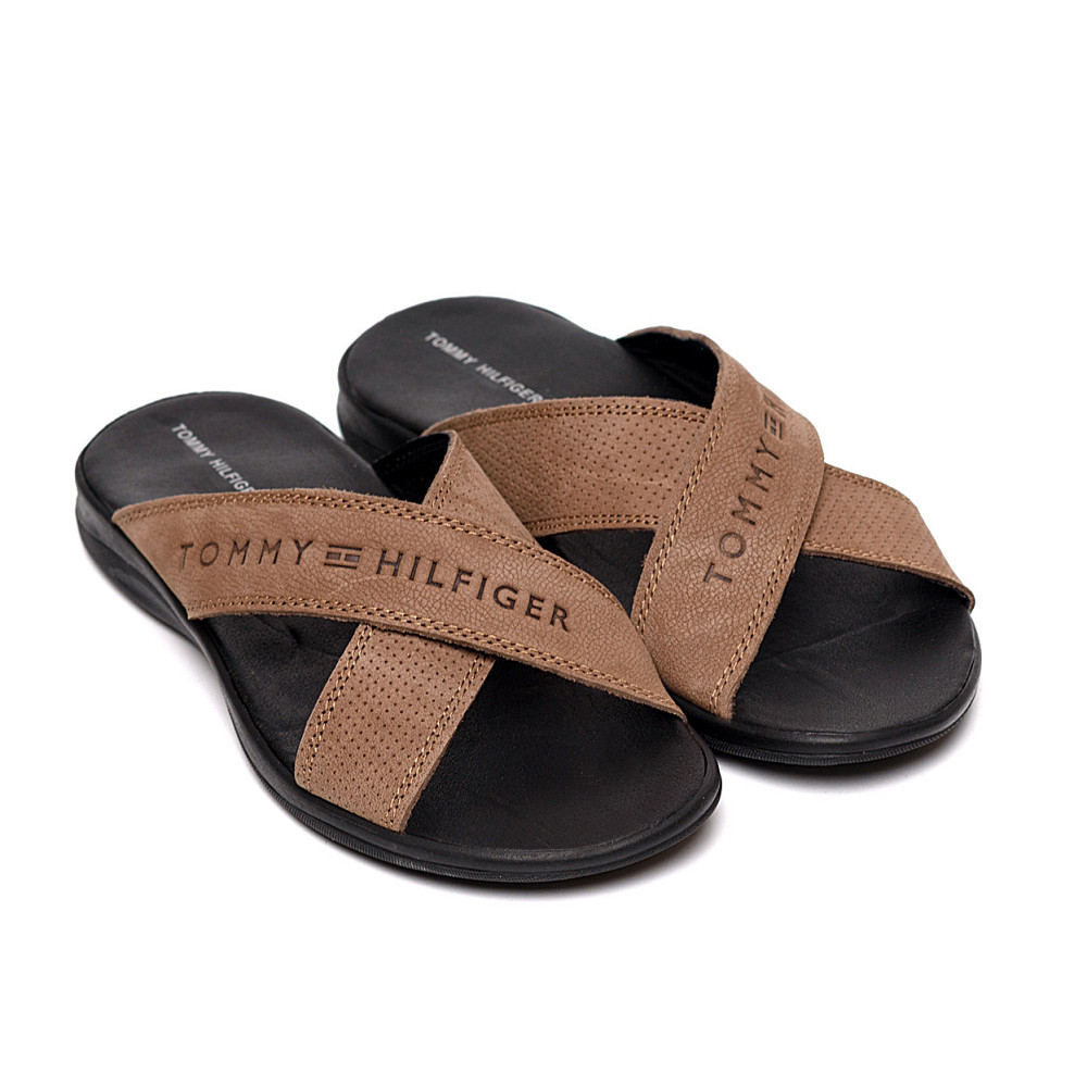 Мужские кожаные  летние шлепанцы-сланцы Tommy Hilfiger coffee Київ - зображення 2