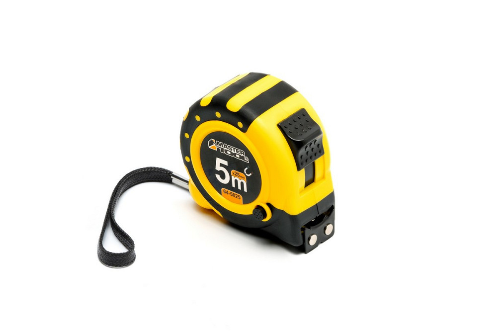 Рулетка MASTERTOOL 5 м х 25 мм с магнитами 2 фиксатора кнопка STOP покрытие TPR нейлоновое покрытие  Харьков - изображение 2
