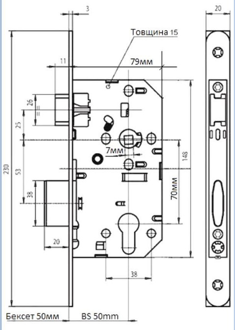 Дверний замок врізний VACHETTE ВЅ50мм 70 циліндровий Дверной врезной Киев - изображение 3