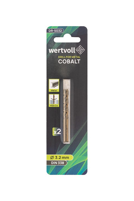 Сверло для металла WERTVOLL HSS 3.2х65 мм COBALT DIN 338 набор 2 шт DR-5032 Харьков - изображение 3