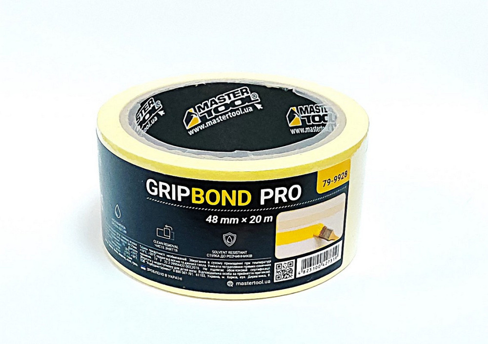 Лента малярная универсальная MASTERTOOL GripBond Pro 48 мм×20 м желтая 79-9928 Харьков - изображение 1