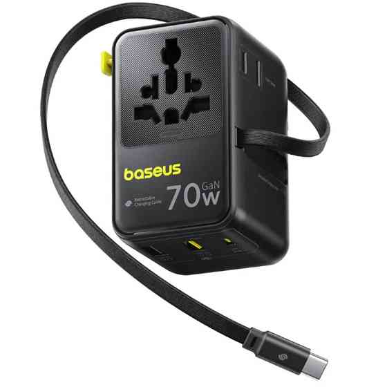 Сетевой универсальный переходник Baseus CG11 70W with retractable cable (2USB-A/3C/1Socket) (E0307E) Херсон