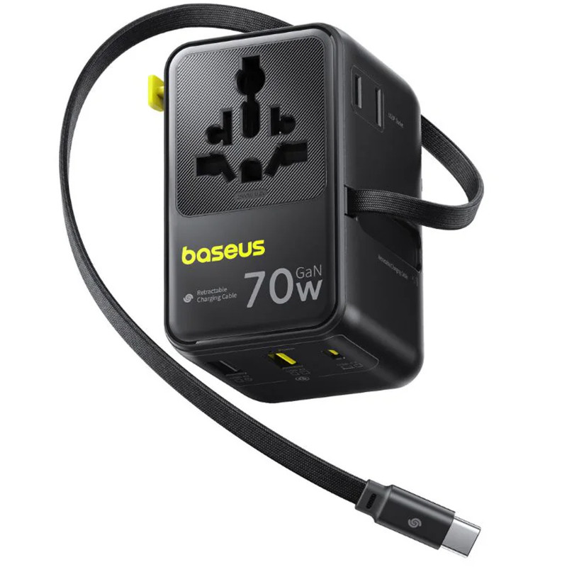 Сетевой универсальный переходник Baseus CG11 70W with retractable cable (2USB-A/3C/1Socket) (E0307E) Херсон - изображение 1
